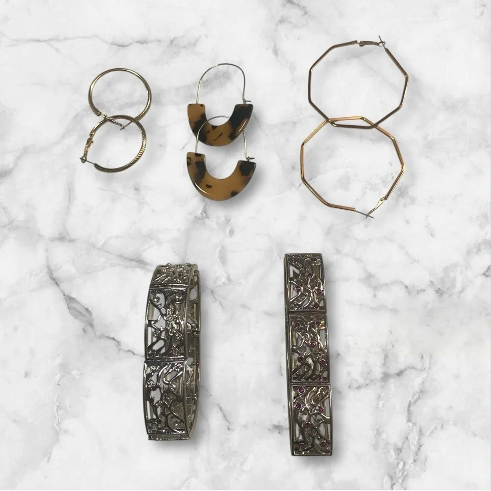 Jewelry Bundle Amber, Gold & Silver Colors Earrings Bracelets Set of 5